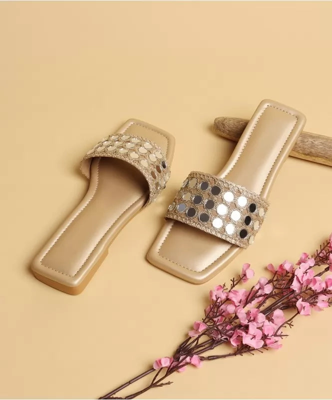 Mirror Work Square Toe Flats