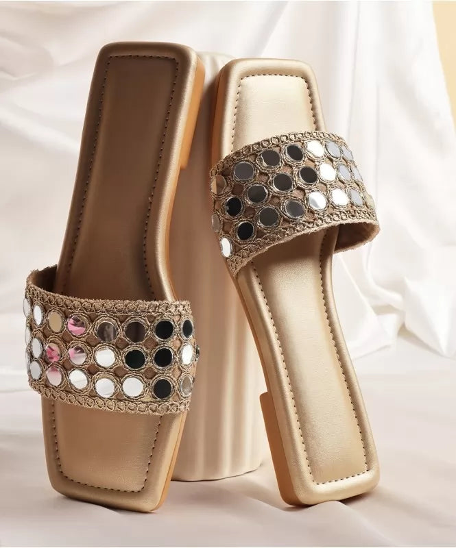 Mirror Work Square Toe Flats