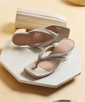 Rhinestone Thong Strap Heels