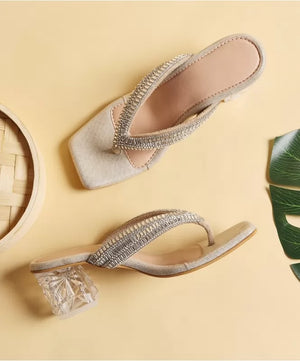 Rhinestone Thong Strap Heels