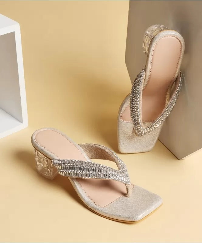 Rhinestone Thong Strap Heels