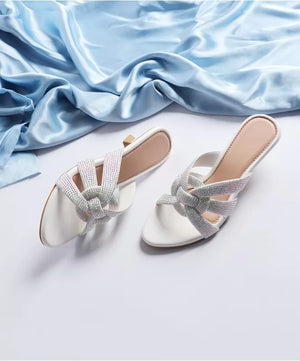 White Rhinestone Kitten Heels