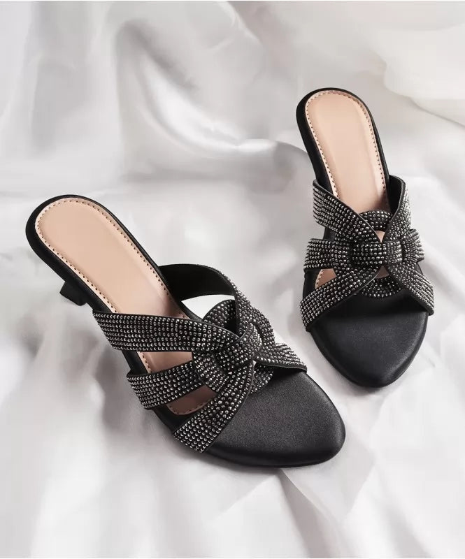 Glitz & Glide Black Rhinestone Heels
