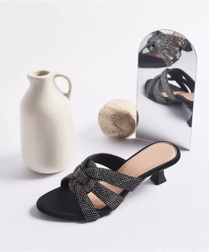 Glitz & Glide Black Rhinestone Heels