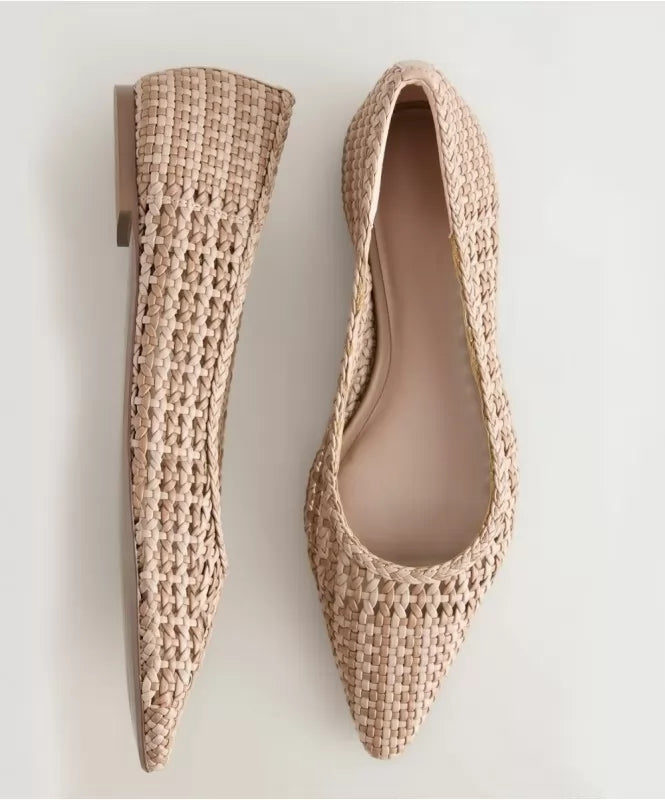 Nude Textured Pointed Flats