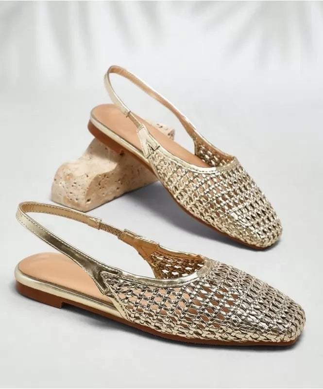 Square-toe Woven Flats 