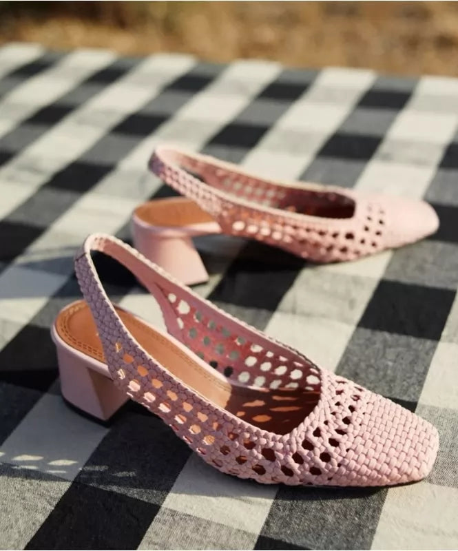 Pink Woven Slingback Heels