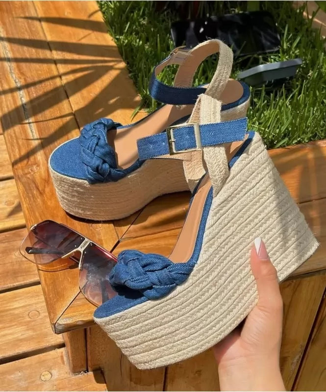 Denim Braid Platform Wedges