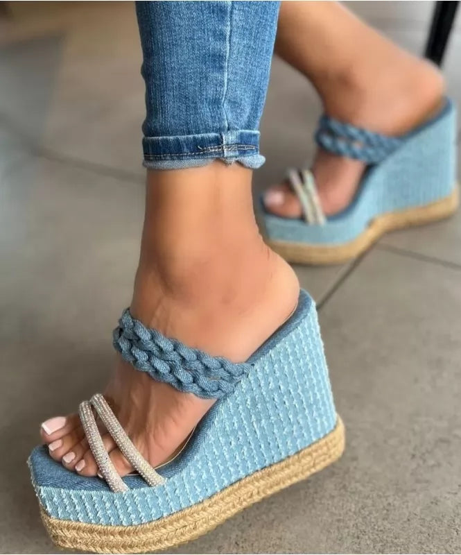 Glittery Denim Espadrille Heels