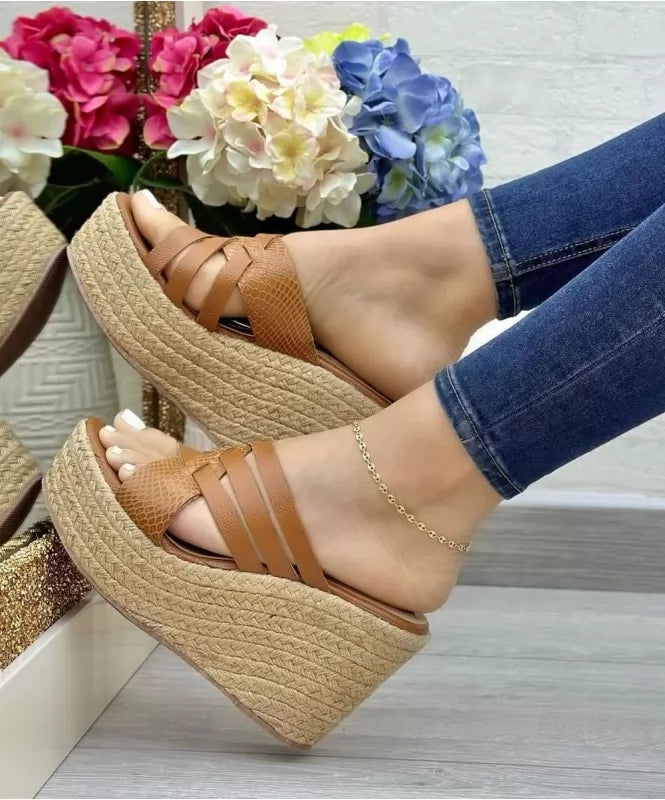 Tan Snake-Textured Cross Wedges