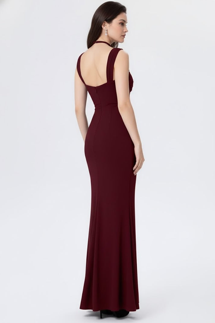 Burgundy Fit-and-Flare Maxi Dress