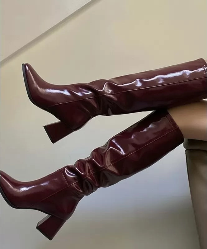 Premium Limited Edition Long Boots-  Burgundy - 130619