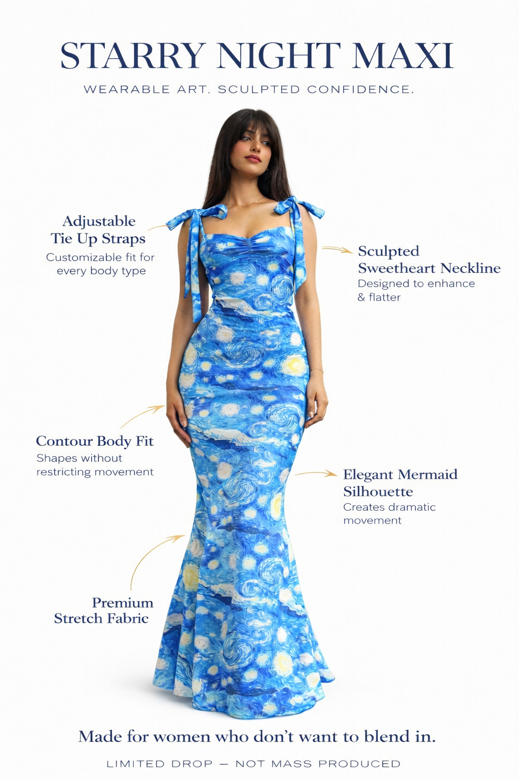 Starry Night Tie Neck Bodycon Dress - 122976