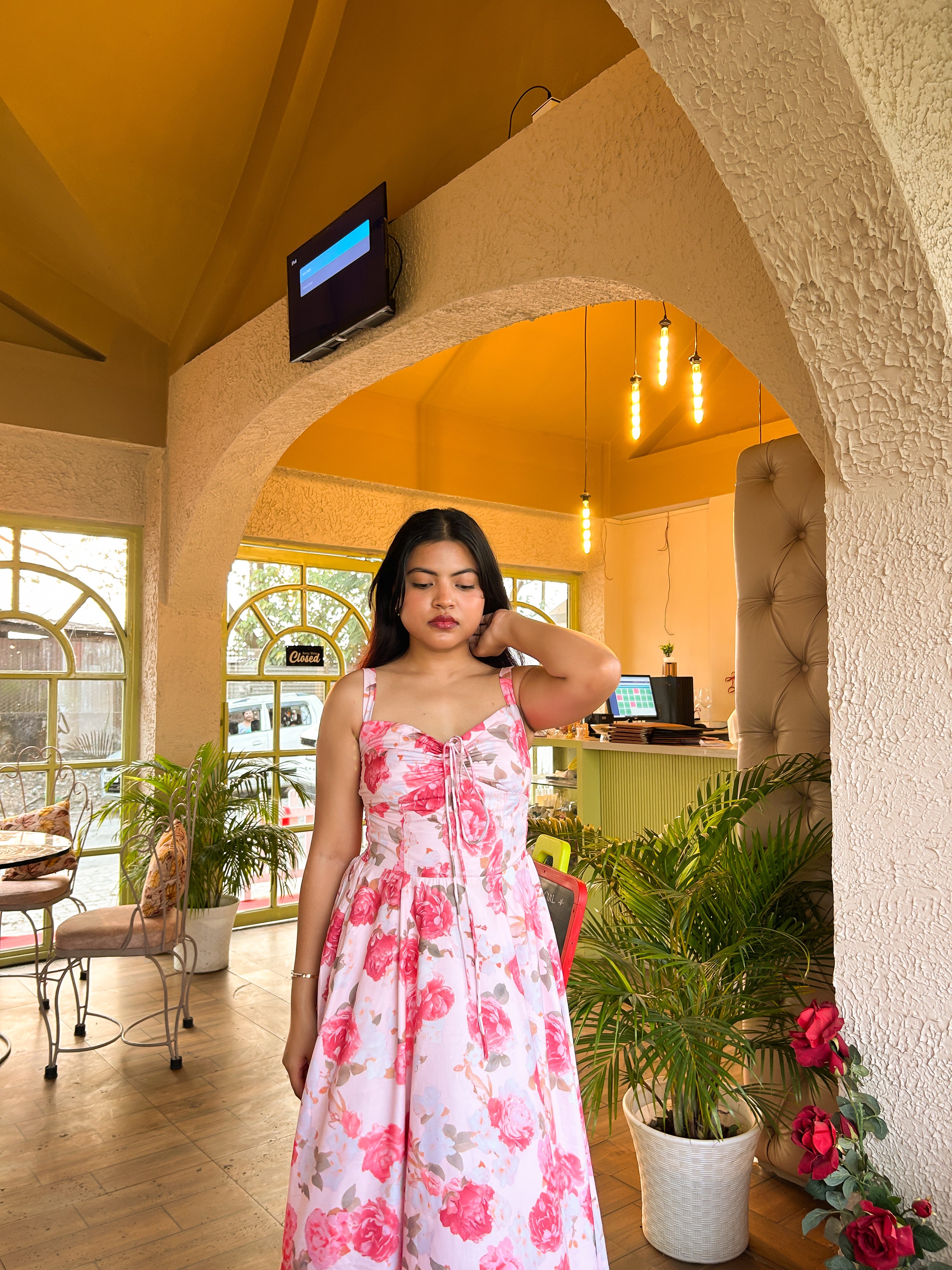 Floral Printed Sweetheart Neck Maxi Dress- 117027