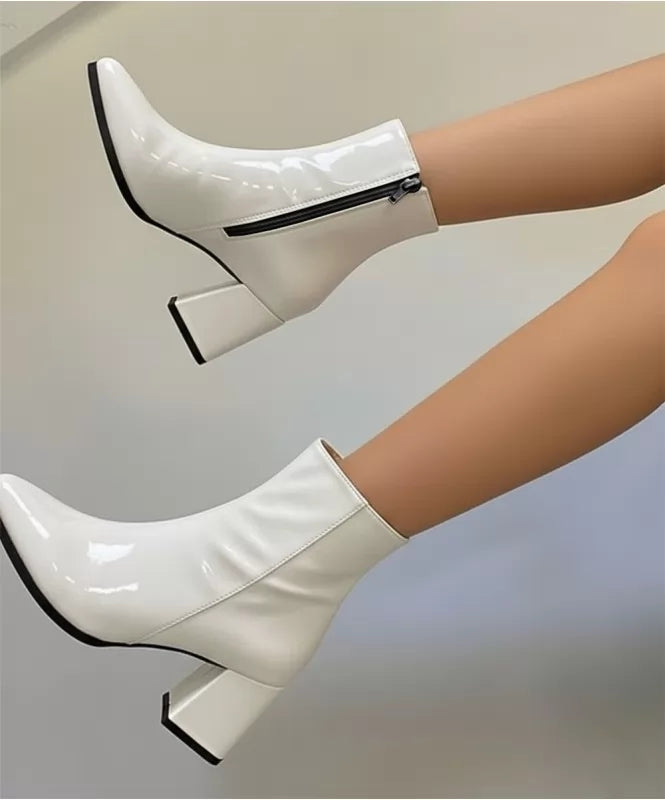 The White Gloss Ankle  Boots - 129495